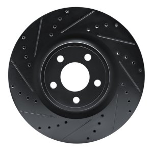 Ford Mustang Brake Rotor (1) - Front Left - R1 Concepts - Drilled & Slotted - Black - `15-`25